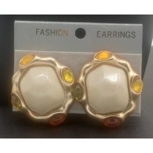 Vintage White Clip On Earrings 1980's 1990's New Old Stock Jewelry